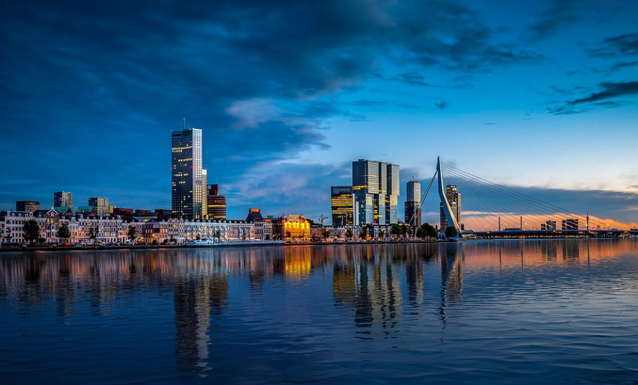 a modern city across the lake